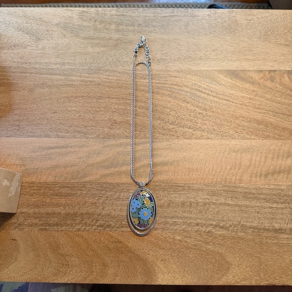 NEVER USED Brighton Silver Necklace with Blue and Green Floral Pendant - Picture 4 of 5